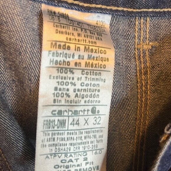 Carhartt Jeans Men's 44x32 Flame Resistant Straight Leg Denim - Picture 3 of 4